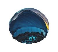 Double Layers Shower Cap For Women, Reusable Elastic Bathing Bath Cap Celestial Night Sky Hair Caps Waterproof Ladies Spa Salon Shower Hat Hair Caps