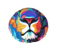 Double Layers Shower Cap For Women, Reusable Elastic Bathing Bath Cap Colorful Lion Hair Caps Waterproof Ladies Spa Salon Shower Hat Hair Caps