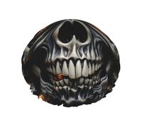 Double Layers Shower Cap For Women, Reusable Elastic Bathing Bath Cap Cool Evil Skull Hair Caps Waterproof Ladies Spa Salon Shower Hat Hair Caps