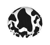 Double Layers Shower Cap For Women, Reusable Elastic Bathing Bath Cap Cow Spot Hair Caps Waterproof Ladies Spa Salon Shower Hat Hair Caps