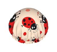 Double Layers Shower Cap For Women, Reusable Elastic Bathing Bath Cap Cute Ladybug Hair Caps Waterproof Ladies Spa Salon Shower Hat Hair Caps