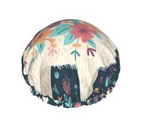Double Layers Shower Cap For Women, Reusable Elastic Bathing Bath Cap Cute Llama Floral Hair Caps Waterproof Ladies Spa Salon Shower Hat Hair Caps