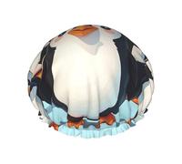 Double Layers Shower Cap For Women, Reusable Elastic Bathing Bath Cap Cute Penguins Hair Caps Waterproof Ladies Spa Salon Shower Hat Hair Caps