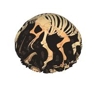 Double Layers Shower Cap For Women, Reusable Elastic Bathing Bath Cap Dinosaur Skeleton Print Hair Caps Waterproof Ladies Spa Salon Shower Hat Hair Caps
