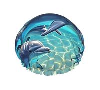 Double Layers Shower Cap For Women, Reusable Elastic Bathing Bath Cap Dolphins Art Hair Caps Waterproof Ladies Spa Salon Shower Hat Hair Caps