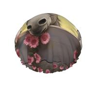 Double Layers Shower Cap For Women, Reusable Elastic Bathing Bath Cap Donkey And Flower Hair Caps Waterproof Ladies Spa Salon Shower Hat Hair Caps