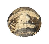 Double Layers Shower Cap For Women, Reusable Elastic Bathing Bath Cap Egyptian Pyramids Hair Caps Waterproof Ladies Spa Salon Shower Hat Hair Caps