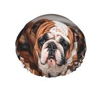 Double Layers Shower Cap For Women, Reusable Elastic Bathing Bath Cap English Bulldogs Hair Caps Waterproof Ladies Spa Salon Shower Hat Hair Caps