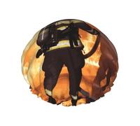 Double Layers Shower Cap For Women, Reusable Elastic Bathing Bath Cap Firefighter Fireman Flame Hair Caps Waterproof Ladies Spa Salon Shower Hat Hair Caps