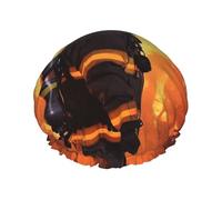 Double Layers Shower Cap For Women, Reusable Elastic Bathing Bath Cap Firefighter Fireman Flame Hair Caps Waterproof Ladies Spa Salon Shower Hat Hair Caps