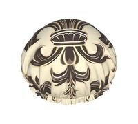 Double Layers Shower Cap For Women, Reusable Elastic Bathing Bath Cap Fleur-De-Lis And Coat Arms Knight Hair Caps Waterproof Ladies Spa Salon Shower Hat Hair Caps