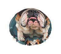 Double Layers Shower Cap For Women, Reusable Elastic Bathing Bath Cap Funny English Bulldog Hair Caps Waterproof Ladies Spa Salon Shower Hat Hair Caps