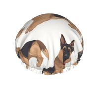 Double Layers Shower Cap For Women, Reusable Elastic Bathing Bath Cap German Shepherd Hair Caps Waterproof Ladies Spa Salon Shower Hat Hair Caps