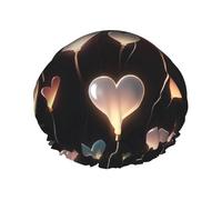 Double Layers Shower Cap For Women, Reusable Elastic Bathing Bath Cap Glowing Heart Love Hair Caps Waterproof Ladies Spa Salon Shower Hat Hair Caps