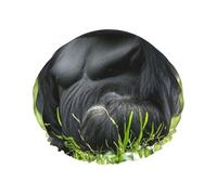 Double Layers Shower Cap For Women, Reusable Elastic Bathing Bath Cap Gorilla In The Grass Hair Caps Waterproof Ladies Spa Salon Shower Hat Hair Caps