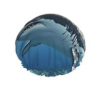 Double Layers Shower Cap For Women, Reusable Elastic Bathing Bath Cap Great White Shark Hair Caps Waterproof Ladies Spa Salon Shower Hat Hair Caps