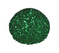 Double Layers Shower Cap For Women, Reusable Elastic Bathing Bath Cap Green Sequin Sparkle Hair Caps Waterproof Ladies Spa Salon Shower Hat Hair Caps