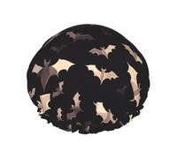 Double Layers Shower Cap For Women, Reusable Elastic Bathing Bath Cap Halloween Flying Bats Hair Caps Waterproof Ladies Spa Salon Shower Hat Hair Caps