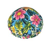 Double Layers Shower Cap For Women, Reusable Elastic Bathing Bath Cap Hawaiian Style Print Hair Caps Waterproof Ladies Spa Salon Shower Hat Hair Caps