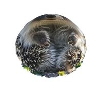 Double Layers Shower Cap For Women, Reusable Elastic Bathing Bath Cap Hedgehog Sitting On Top Hair Caps Waterproof Ladies Spa Salon Shower Hat Hair Caps