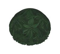 Double Layers Shower Cap For Women, Reusable Elastic Bathing Bath Cap Hunter Green Floral Petals Pattern Hair Caps Waterproof Ladies Spa Salon Shower Hat Hair Caps