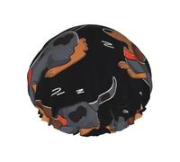 Double Layers Shower Cap For Women, Reusable Elastic Bathing Bath Cap I Love My Dog Dachshunds Hair Caps Waterproof Ladies Spa Salon Shower Hat Hair Caps