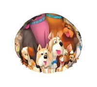 Double Layers Shower Cap For Women, Reusable Elastic Bathing Bath Cap Many Cute Dogs Hair Caps Waterproof Ladies Spa Salon Shower Hat Hair Caps