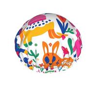 Double Layers Shower Cap For Women, Reusable Elastic Bathing Bath Cap Mexican Otomi Animals Hair Caps Waterproof Ladies Spa Salon Shower Hat Hair Caps