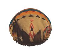 Double Layers Shower Cap For Women, Reusable Elastic Bathing Bath Cap Native American Hair Caps Waterproof Ladies Spa Salon Shower Hat Hair Caps