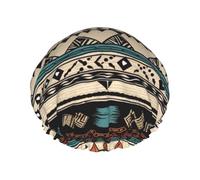 Double Layers Shower Cap For Women, Reusable Elastic Bathing Bath Cap Native American Patterns Hair Caps Waterproof Ladies Spa Salon Shower Hat Hair Caps