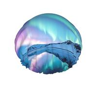 Double Layers Shower Cap For Women, Reusable Elastic Bathing Bath Cap Northern Lights Hair Caps Waterproof Ladies Spa Salon Shower Hat Hair Caps