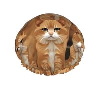 Double Layers Shower Cap For Women, Reusable Elastic Bathing Bath Cap Orange Cats Hair Caps Waterproof Ladies Spa Salon Shower Hat Hair Caps