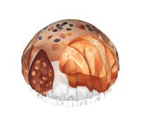 Double Layers Shower Cap For Women, Reusable Elastic Bathing Bath Cap Painted Bread Hair Caps Waterproof Ladies Spa Salon Shower Hat Hair Caps