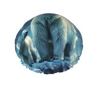 Double Layers Shower Cap For Women, Reusable Elastic Bathing Bath Cap Polar Bears Northern Lights Hair Caps Waterproof Ladies Spa Salon Shower Hat Hair Caps