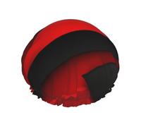 Double Layers Shower Cap For Women, Reusable Elastic Bathing Bath Cap Red Black Hair Caps Waterproof Ladies Spa Salon Shower Hat Hair Caps