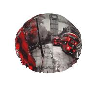 Double Layers Shower Cap For Women, Reusable Elastic Bathing Bath Cap Red London Street Hair Caps Waterproof Ladies Spa Salon Shower Hat Hair Caps