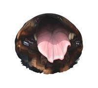 Double Layers Shower Cap For Women, Reusable Elastic Bathing Bath Cap Rottweiler Dogs Tongue Head Hair Caps Waterproof Ladies Spa Salon Shower Hat Hair Caps