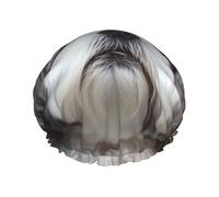 Double Layers Shower Cap For Women, Reusable Elastic Bathing Bath Cap Shih Tzu Dog Hair Caps Waterproof Ladies Spa Salon Shower Hat Hair Caps