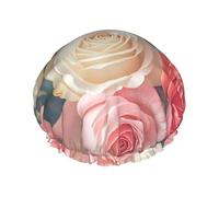 Double Layers Shower Cap For Women, Reusable Elastic Bathing Bath Cap Soft Color Roses Hair Caps Waterproof Ladies Spa Salon Shower Hat Hair Caps