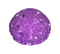 Double Layers Shower Cap For Women, Reusable Elastic Bathing Bath Cap Sparkling Purple Glitter Hair Caps Waterproof Ladies Spa Salon Shower Hat Hair Caps