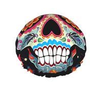 Double Layers Shower Cap For Women, Reusable Elastic Bathing Bath Cap Sugar Skulls Hair Caps Waterproof Ladies Spa Salon Shower Hat Hair Caps