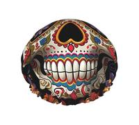 Double Layers Shower Cap For Women, Reusable Elastic Bathing Bath Cap Sugar Skulls Hair Caps Waterproof Ladies Spa Salon Shower Hat Hair Caps