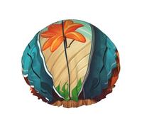 Double Layers Shower Cap For Women, Reusable Elastic Bathing Bath Cap Surfboard On Wooden Hair Caps Waterproof Ladies Spa Salon Shower Hat Hair Caps