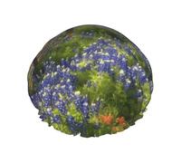 Double Layers Shower Cap For Women, Reusable Elastic Bathing Bath Cap Texas Bluebonnets Scenery Hair Caps Waterproof Ladies Spa Salon Shower Hat Hair Caps