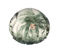Double Layers Shower Cap For Women, Reusable Elastic Bathing Bath Cap Tropical Palm Trees Hair Caps Waterproof Ladies Spa Salon Shower Hat Hair Caps