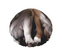Double Layers Shower Cap For Women, Reusable Elastic Bathing Bath Cap Two Cute Bulldog Dogs Hair Caps Waterproof Ladies Spa Salon Shower Hat Hair Caps
