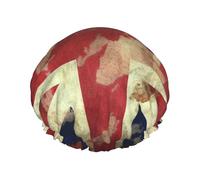Double Layers Shower Cap For Women, Reusable Elastic Bathing Bath Cap Vintage Union Jack British Flag Hair Caps Waterproof Ladies Spa Salon Shower Hat Hair Caps