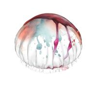 Double Layers Shower Cap For Women, Reusable Elastic Bathing Bath Cap Watercolor Flamingo Hair Caps Waterproof Ladies Spa Salon Shower Hat Hair Caps