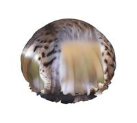 Double Layers Shower Cap For Women, Reusable Elastic Bathing Bath Cap Wild Bobcat Hair Caps Waterproof Ladies Spa Salon Shower Hat Hair Caps