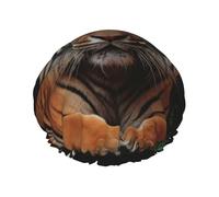 Double Layers Shower Cap For Women, Reusable Elastic Bathing Bath Cap With Tiger And Paws Hair Caps Waterproof Ladies Spa Salon Shower Hat Hair Caps